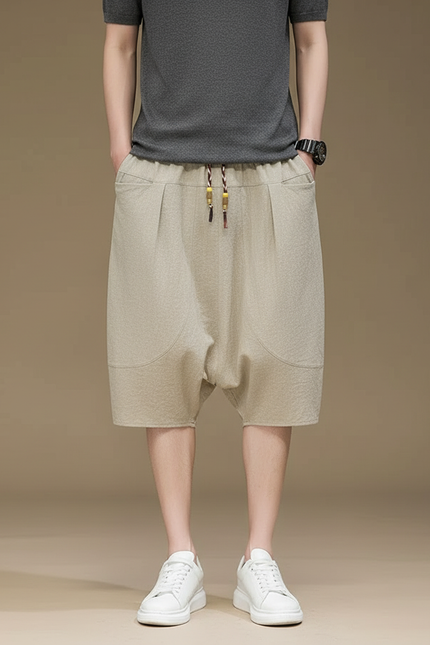 Pantalon Chinois Coton Lin Harem Beige Ample