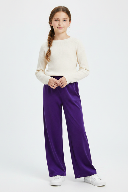 Pantalon Chinois Violet Ample Velours Élastique Enfant