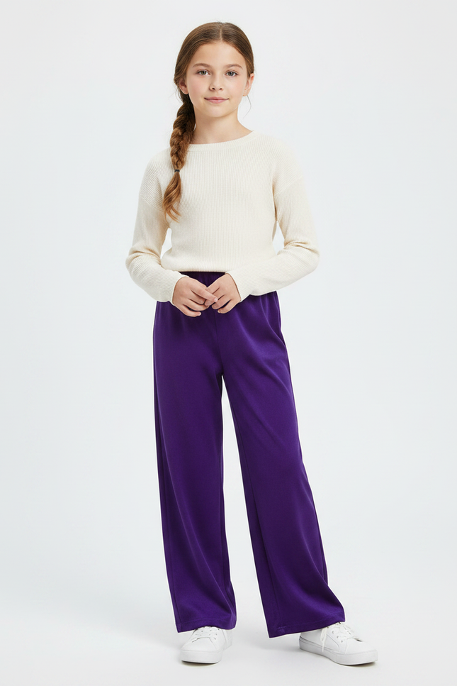 Pantalon Chinois Violet Ample Velours Élastique Enfant