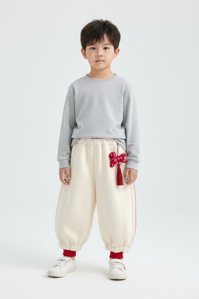 Pantalon Chinois Crème Ample Velours Doux Hiver Enfant - Beige