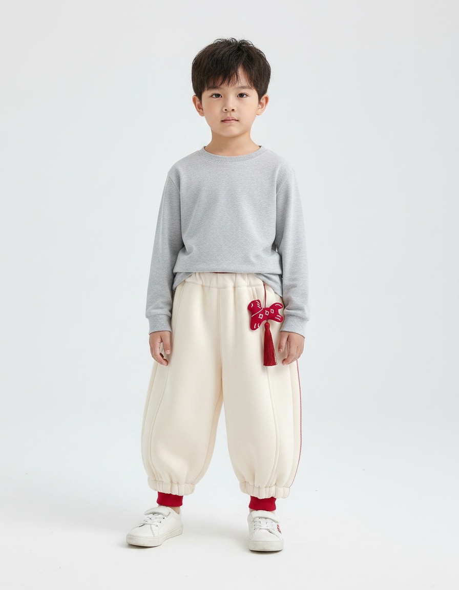 Pantalon Chinois Crème Ample Velours Doux Hiver Enfant - Beige