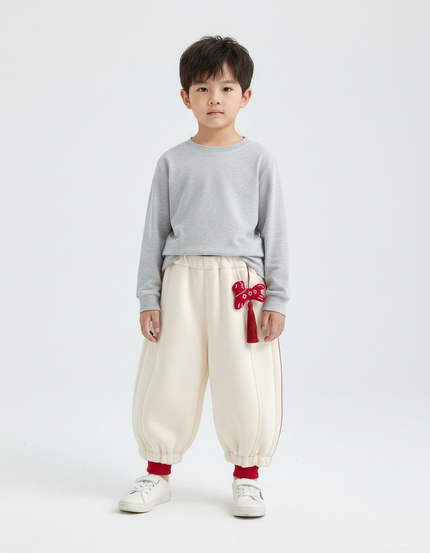 Pantalon Chinois Crème Ample Velours Doux Hiver Enfant - Beige