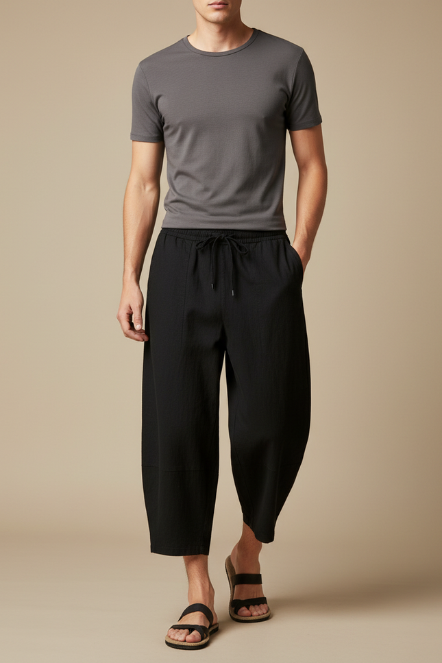 Pantalon Chinois Homme Noir Ample Lin