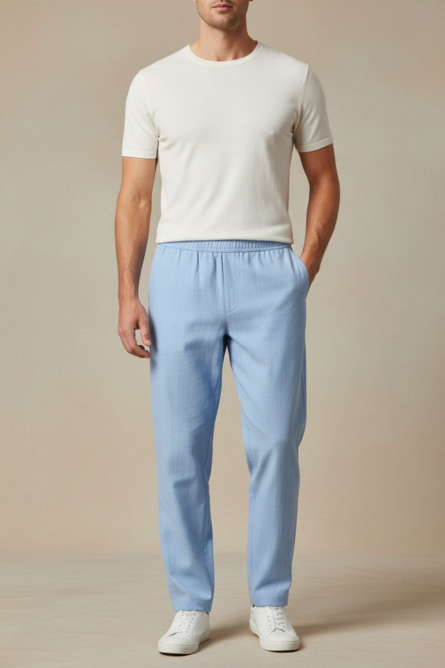 Pantalon Chinois Bleu Ciel Ample Lin Décontracté Homme