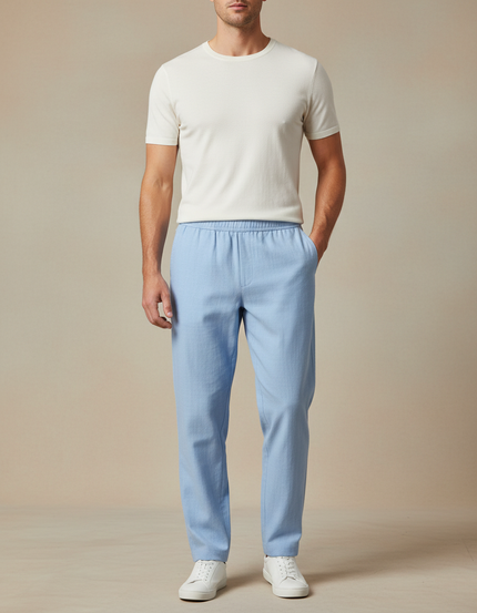 Pantalon Chinois Bleu Ciel Ample Lin Décontracté Homme