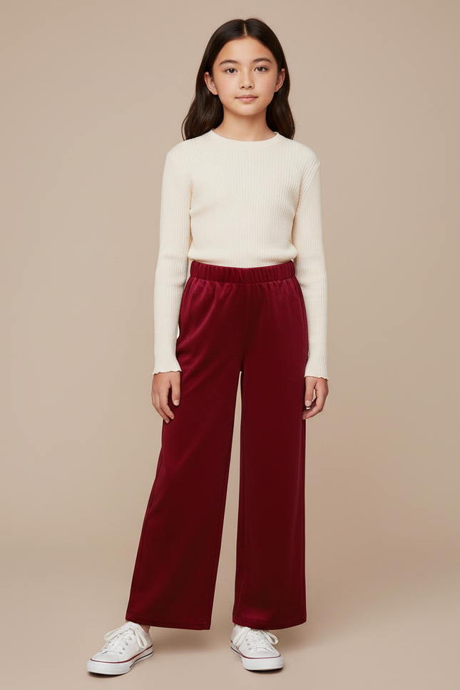 Pantalon Chinois Velours Rouge Ample Élastique Enfant - Bordeaux