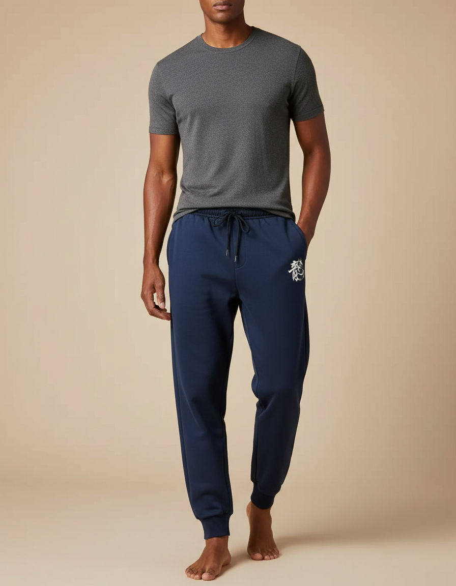 Pantalon Chinois Bleu Marine Jogging Dragon Homme - Molleton