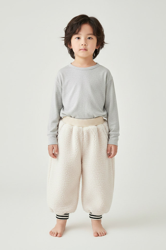 Pantalon Chinois Crème Polaire Ample Confortable Enfant - Beige Molleton