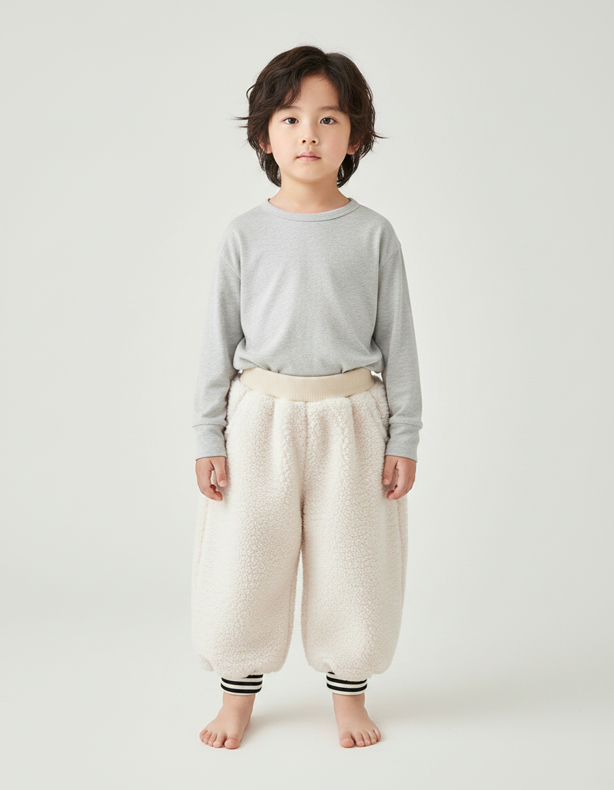 Pantalon Chinois Crème Polaire Ample Confortable Enfant - Beige Molleton
