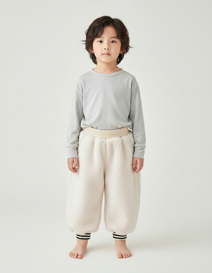 Pantalon Chinois Crème Polaire Ample Confortable Enfant - Beige Molleton