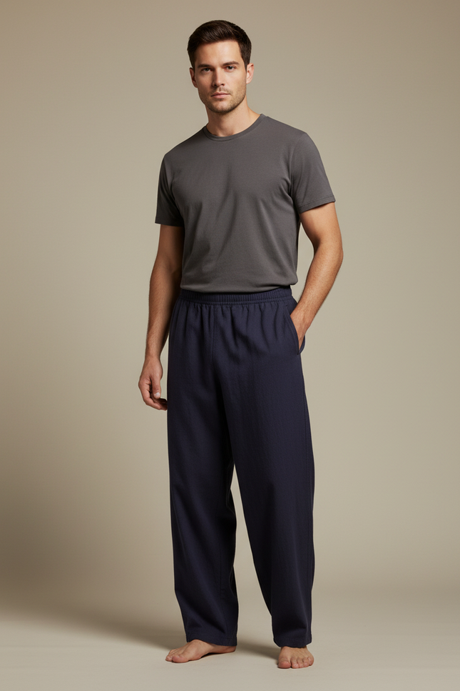 Pantalon Chinois Bleu Marine Ample Lin Homme
