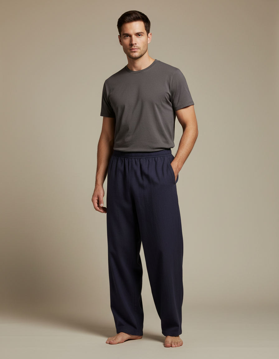 Pantalon Chinois Bleu Marine Ample Lin Homme
