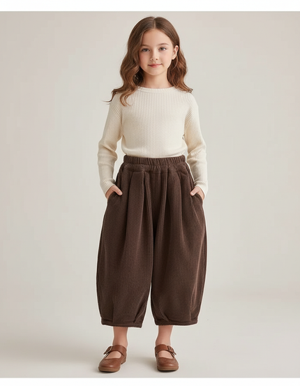 Pantalon Chinois Marron Côtelé Ample Enfant Hiver - Cordé