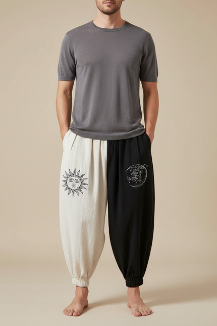Pantalon Chinois Bicolore Ample Coton Soleil Lune - Multicolore