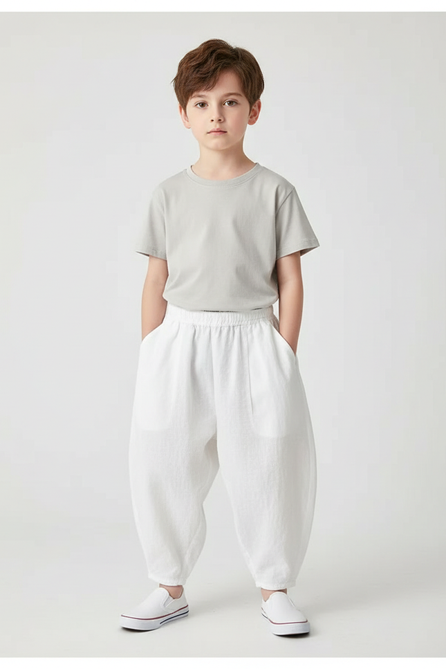 Pantalon Chinois Blanc Ample Lin Décontracté Enfant