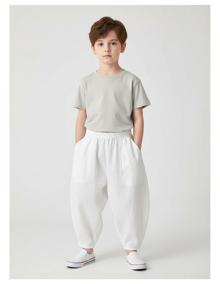 Pantalon Chinois Blanc Ample Lin Décontracté Enfant