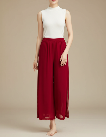 Pantalon Chinois Rouge Maille Fluide Ample Fendu