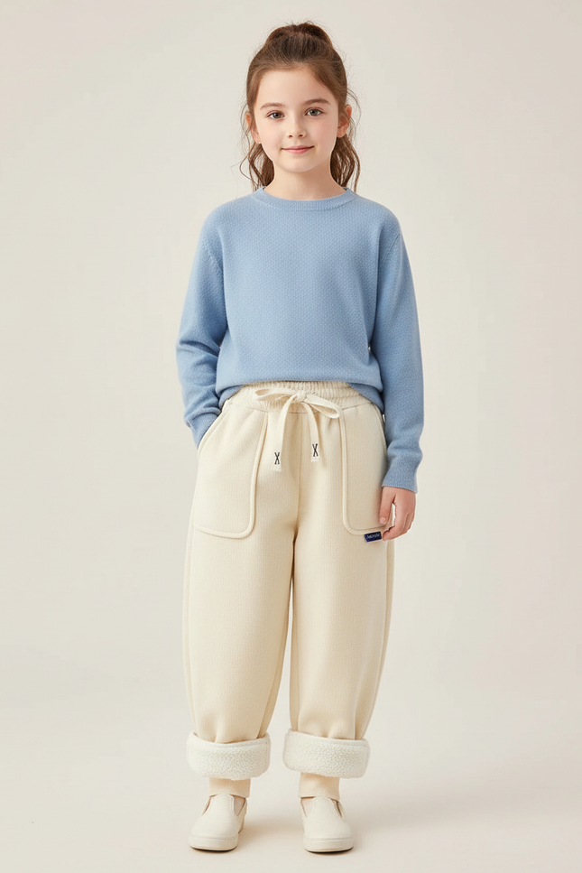 Pantalon Chinois Crème Molletonné Ample Hiver Enfant - Beige