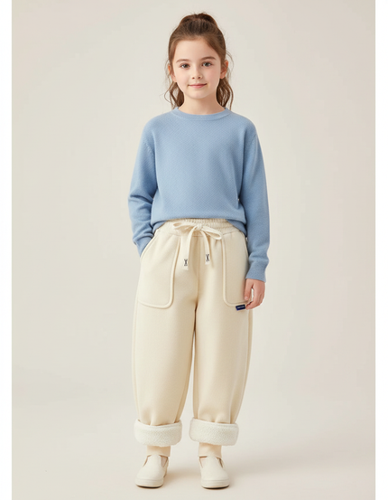Pantalon Chinois Crème Molletonné Ample Hiver Enfant - Beige