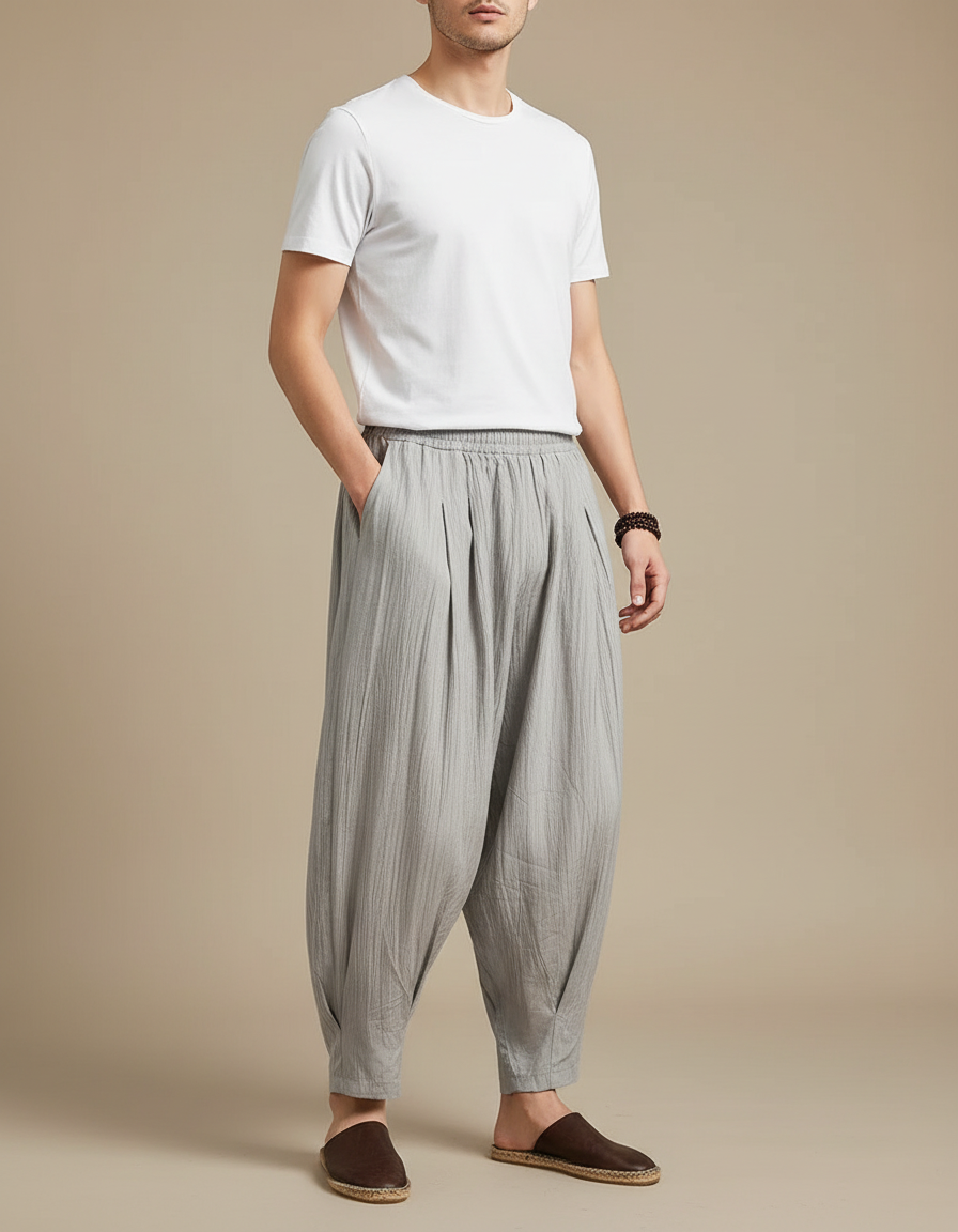Pantalon Traditionnel Chinois Homme - Gris Lin