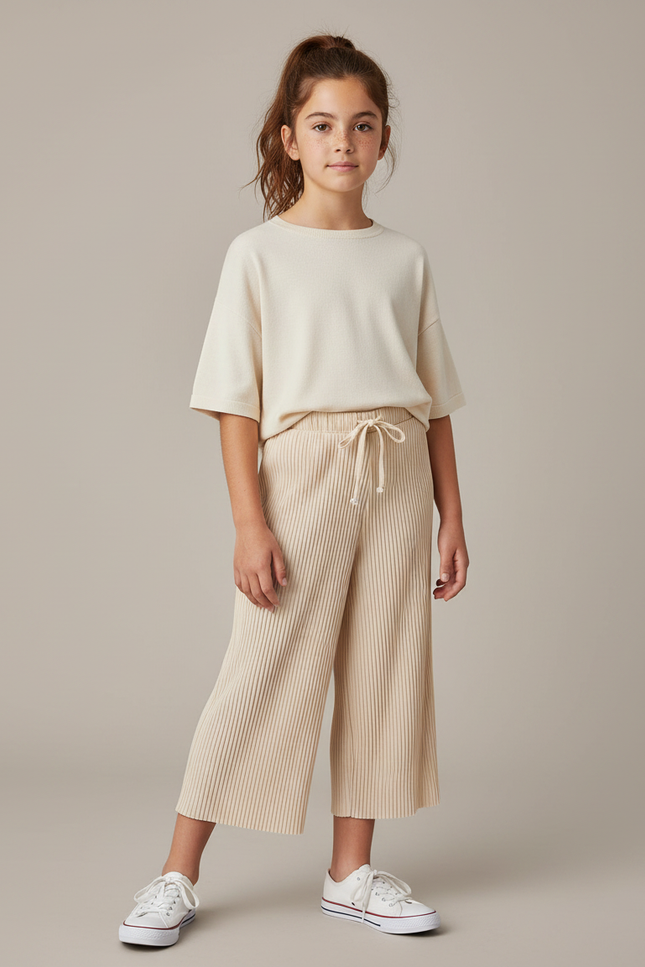 Pantalon Chinois Beige Côtelé Ample Décontracté Enfant - Maille