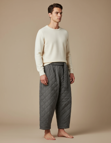 Pantalon Chinois Matelassé Large Gris Hiver Cordon - Polyester