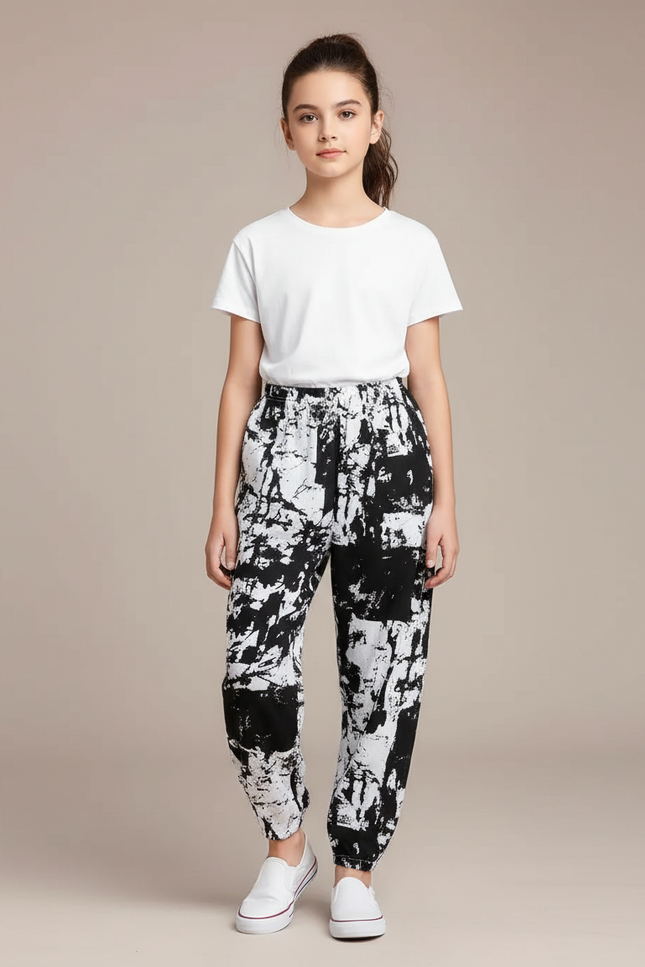 Pantalon Chinois Noir Blanc Ample Imprimé Décontracté - Viscose