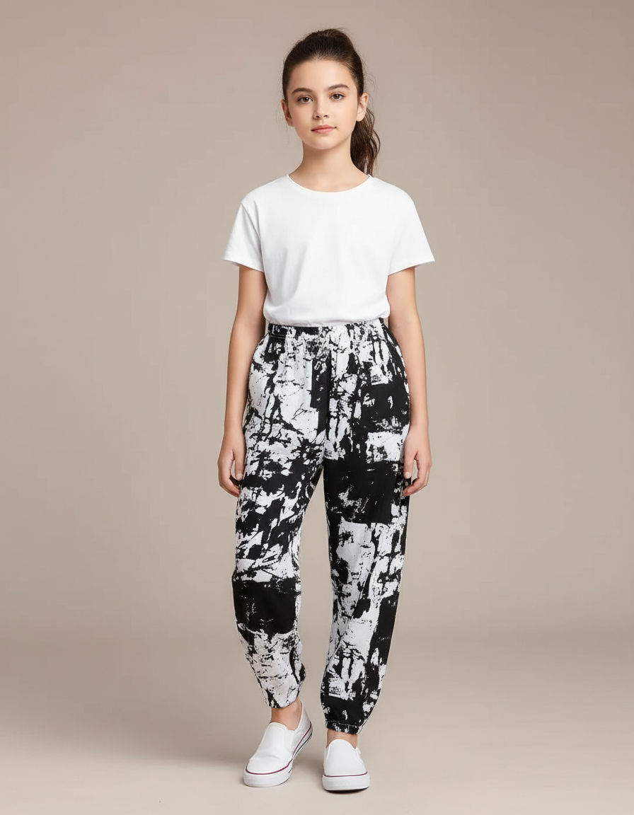 Pantalon Chinois Noir Blanc Ample Imprimé Décontracté - Viscose