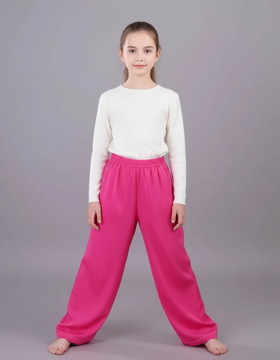 Pantalon Chinois Rose Ample Fluide Décontracté Enfant - Viscose