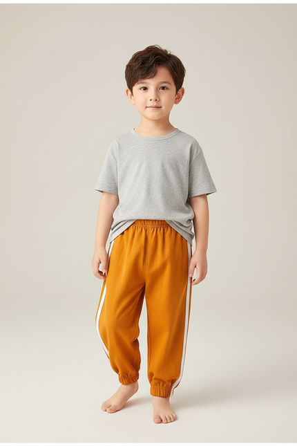 Pantalon Chinois Orange Ample Rayé Garçon Décontracté - Molleton