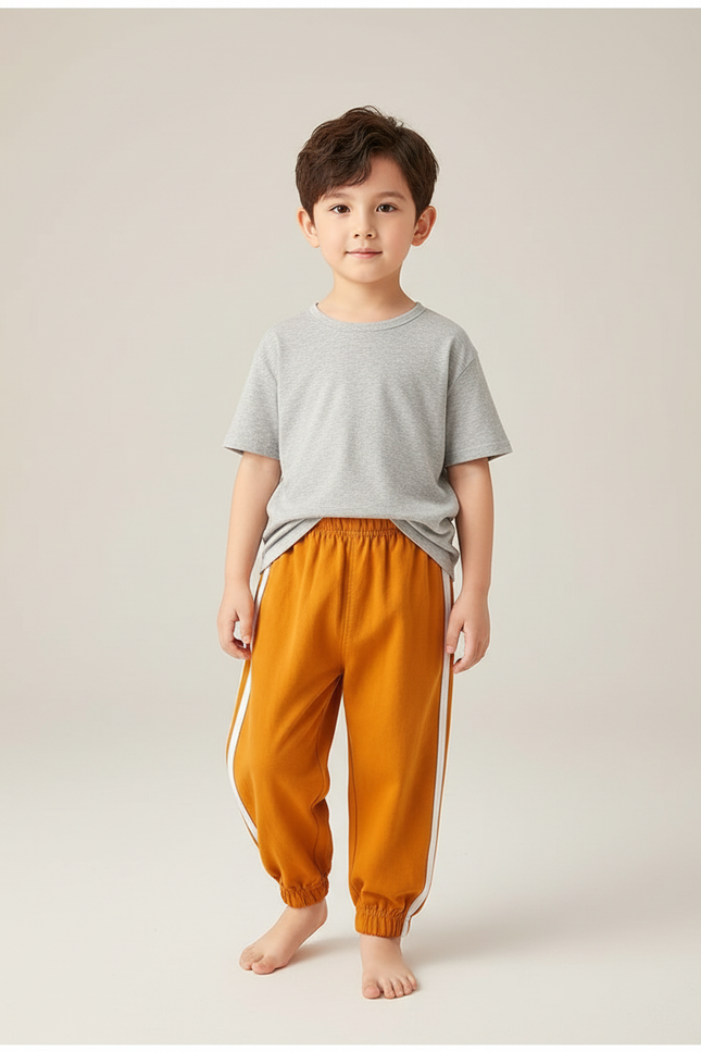 Pantalon Chinois Orange Ample Rayé Garçon Décontracté - Molleton