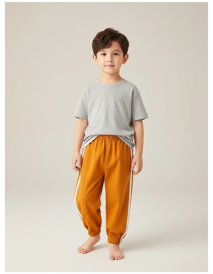 Pantalon Chinois Orange Ample Rayé Garçon Décontracté - Molleton