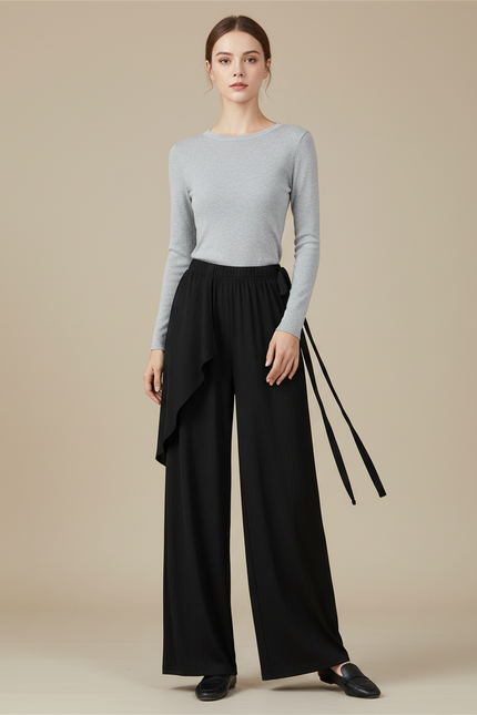 Pantalon Chinois Noir Fluide Ample Moderne Danse - Maille