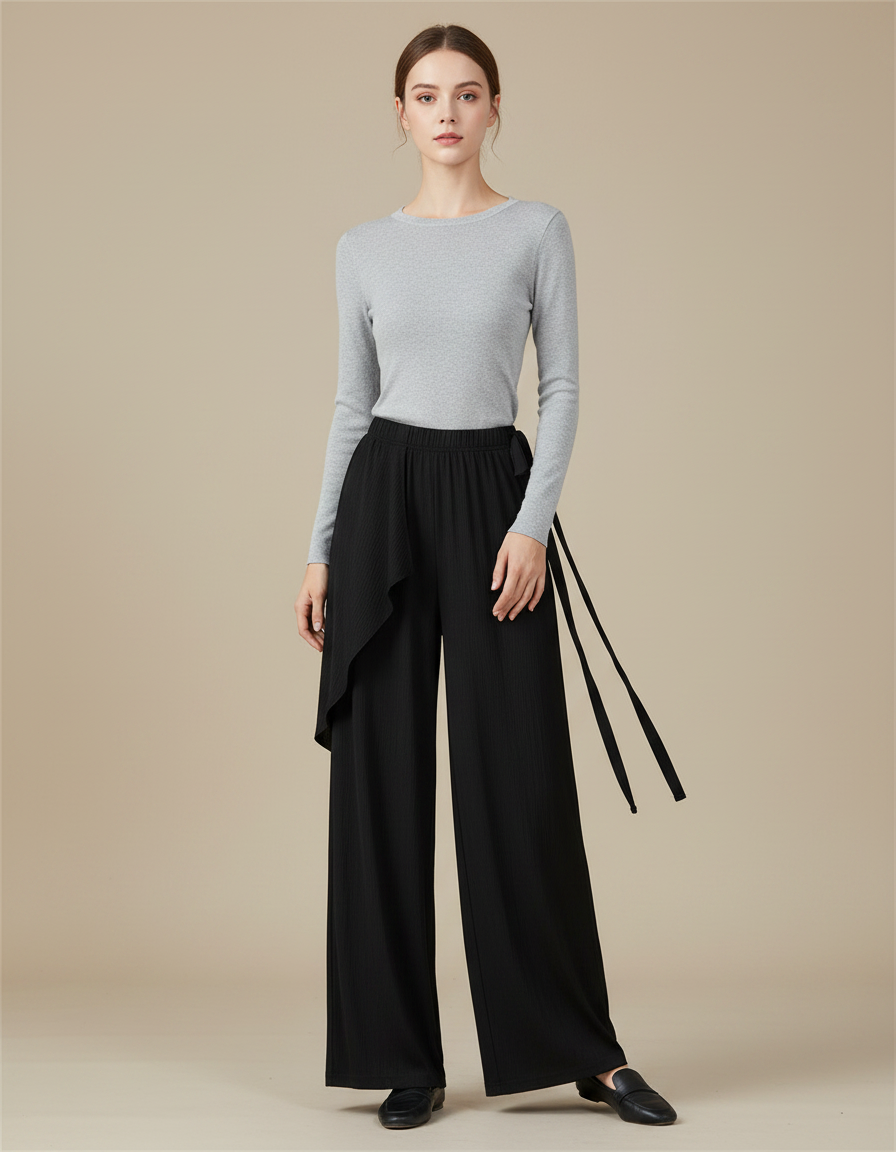 Pantalon Chinois Noir Fluide Ample Moderne Danse - Maille
