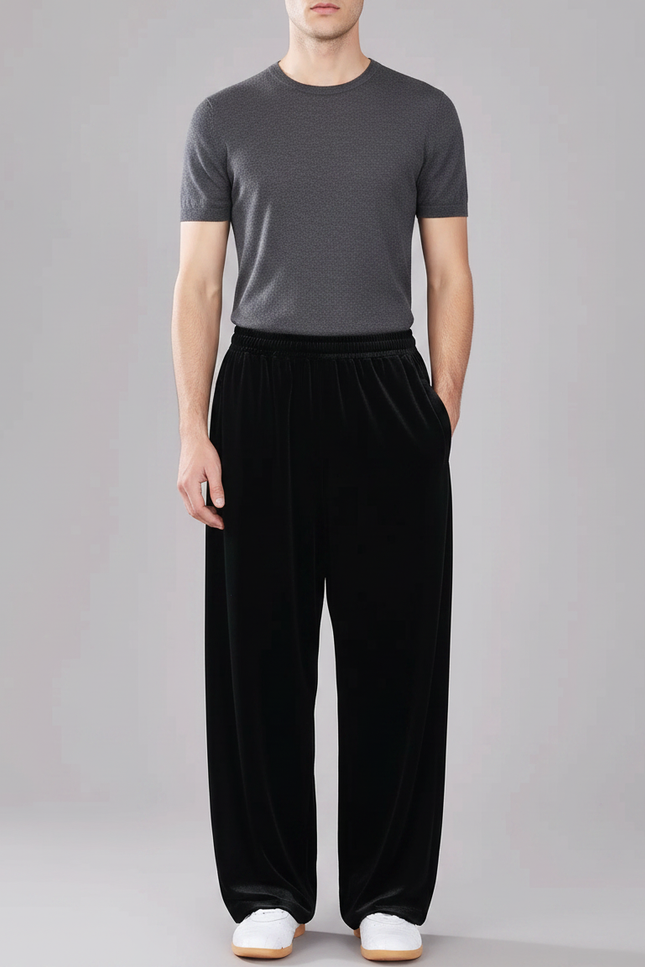 Pantalon Chinois Velours Noir Ample Décontracté Homme