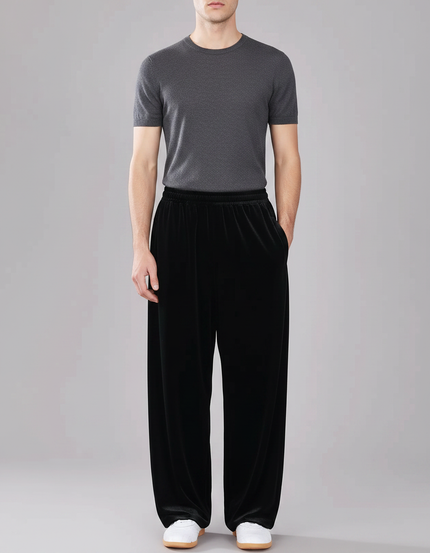 Pantalon Chinois Velours Noir Ample Décontracté Homme