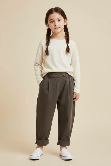 Pantalon Chinois Kaki Coton Ample Décontracté Enfant - Molleton
