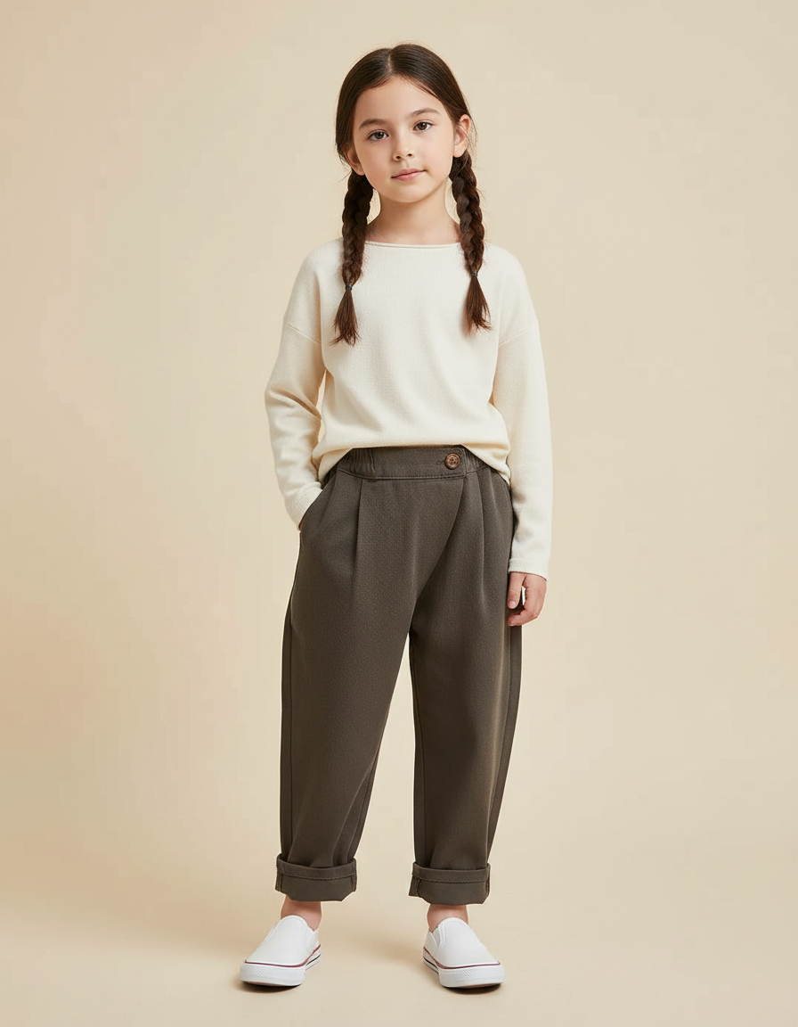 Pantalon Chinois Kaki Coton Ample Décontracté Enfant - Molleton