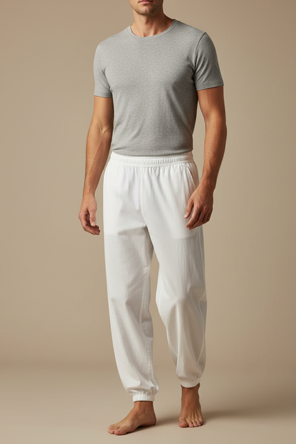 Pantalon Chinois Blanc Ample Décontracté Coton Léger