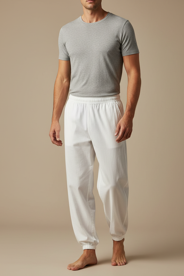 Pantalon Chinois Blanc Ample Décontracté Coton Léger
