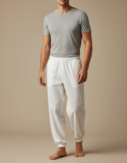 Pantalon Chinois Blanc Ample Décontracté Coton Léger