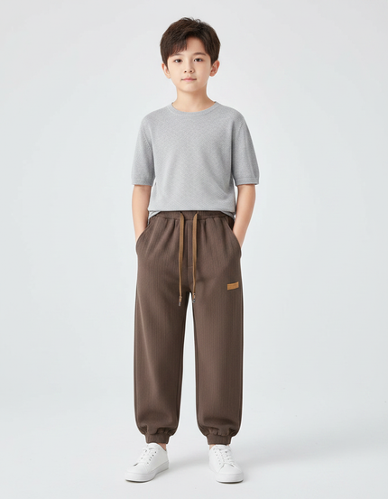 Pantalon Chinois Côtelé Marron Garçon Ample Décontracté - Cordé