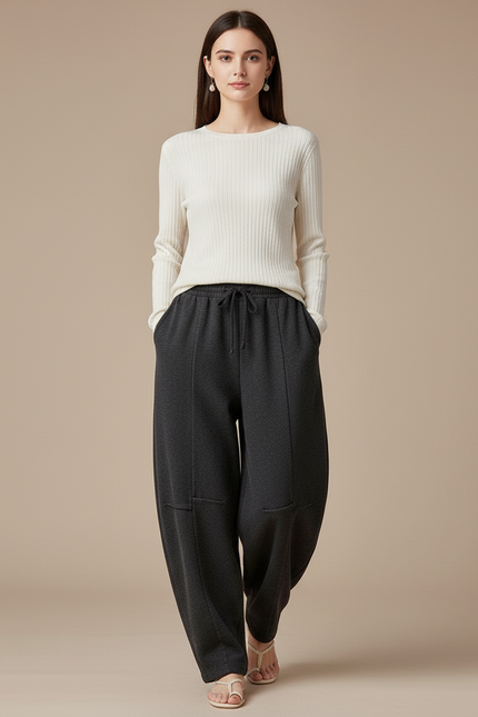 Pantalon Chinois Gris Ample Harem Coton Épais - Molleton
