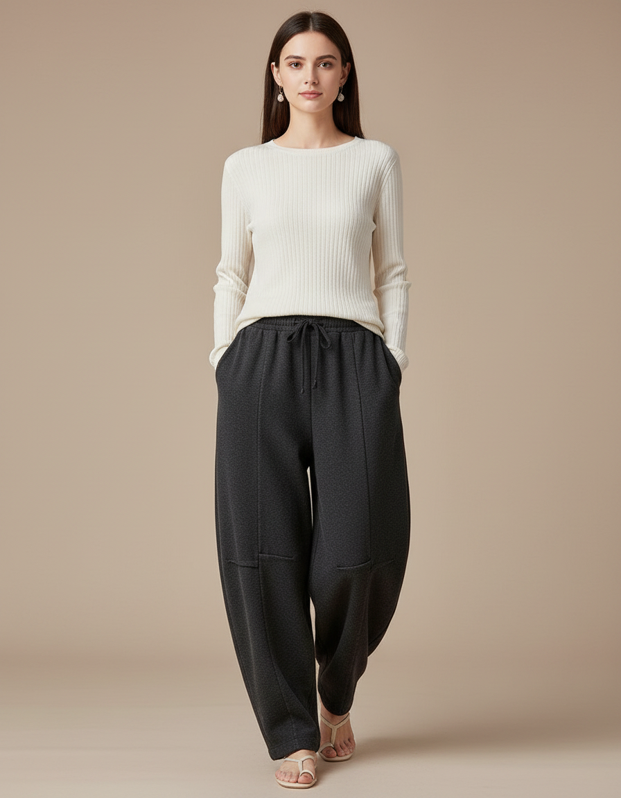 Pantalon Chinois Gris Ample Harem Coton Épais - Molleton