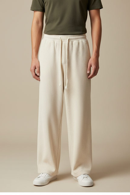 Pantalon Chinois Homme Beige Large - Cordé