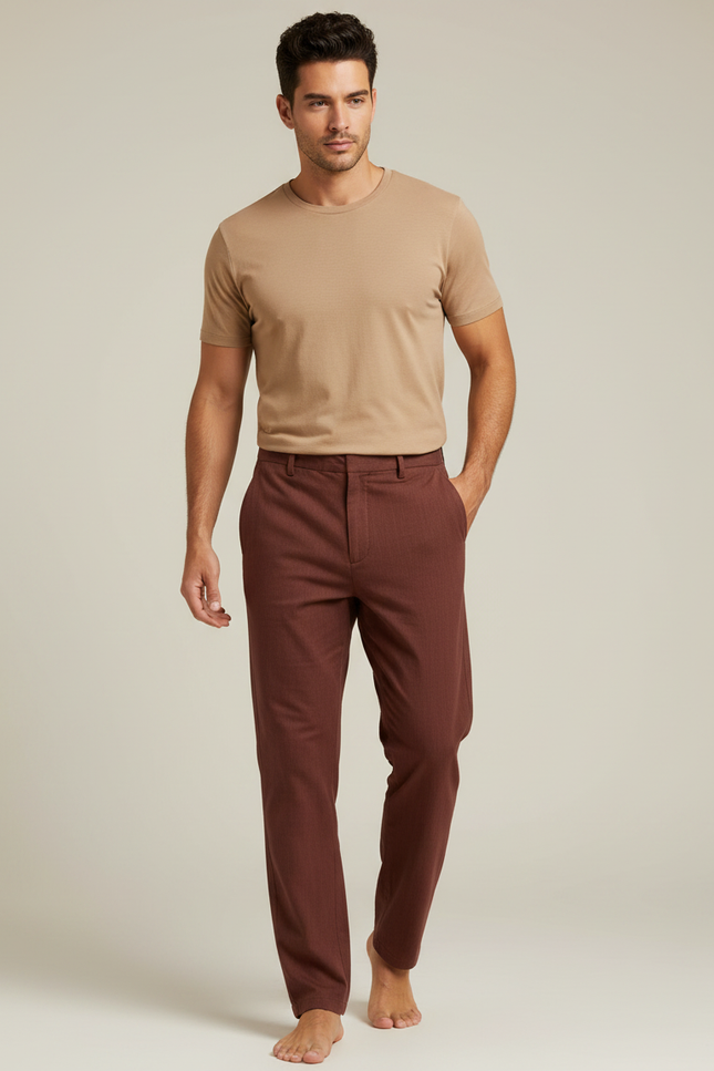 Pantalon Chinois Marron Droit Coton Décontracté Homme