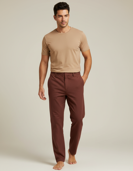 Pantalon Chinois Marron Droit Coton Décontracté Homme