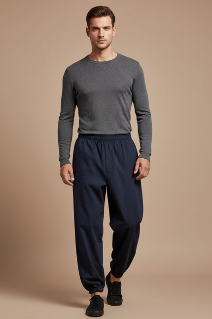Pantalon Chinois Bleu Marine Ample Coton Homme