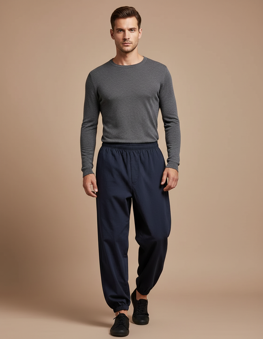 Pantalon Chinois Bleu Marine Ample Coton Homme