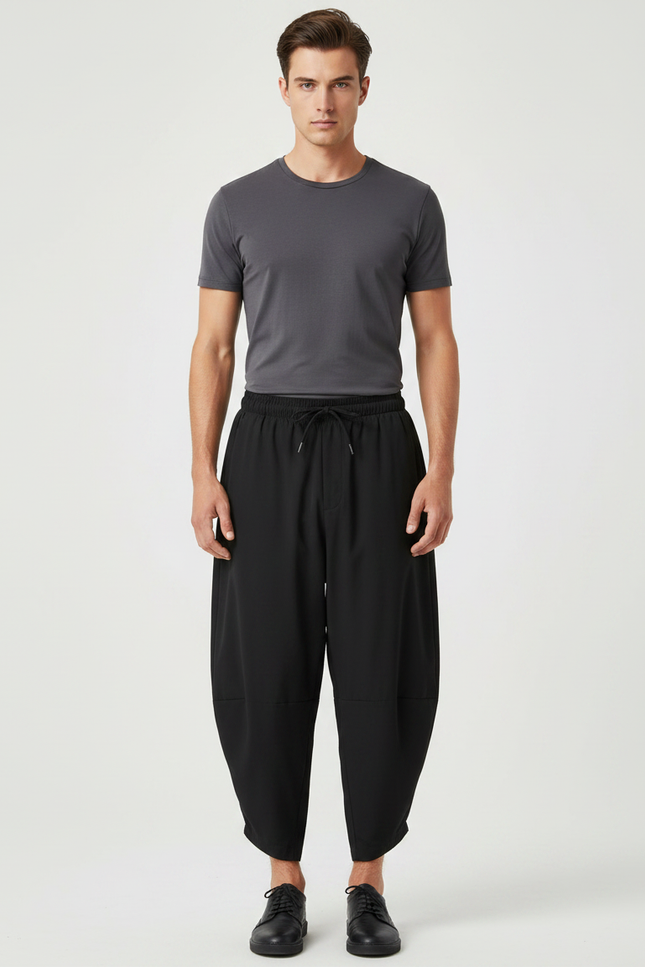 Pantalon Chinois Noir Ample Harem Cordon Décontracté - Polyester